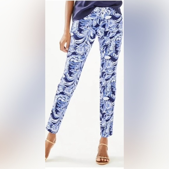 Lilly Pulitzer Pants - Lilly Pulitzer Kelly Ankle Pant High Tide Sz 00 26” Blue Coastal Tropical 10